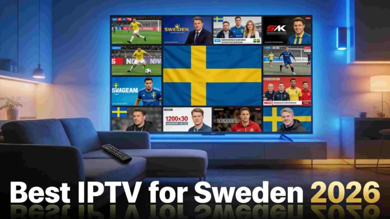 Best IPTV for Sweden 2026 — smart TV displaying Swedish channels in a modern Scandinavian living room