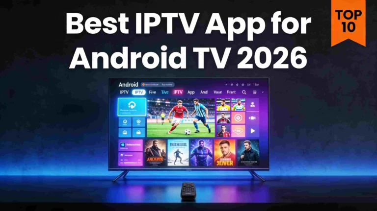 Best IPTV app for Android TV 2026 showing live TV channels on a modern Android smart TV