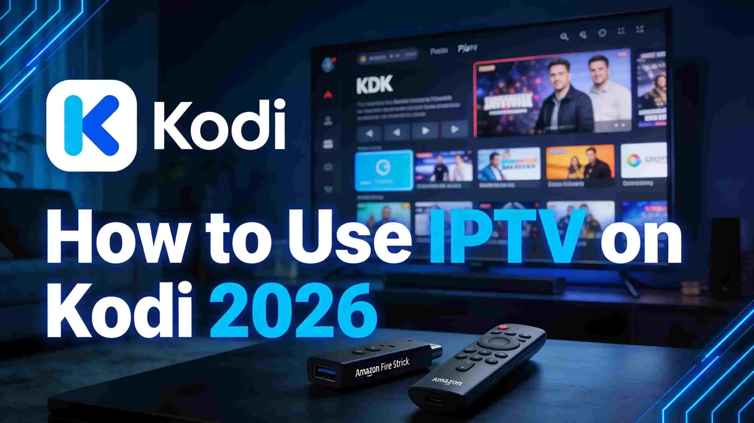 How to use IPTV on Kodi 2026 - Kodi media player streaming live TV channels on a 4K television